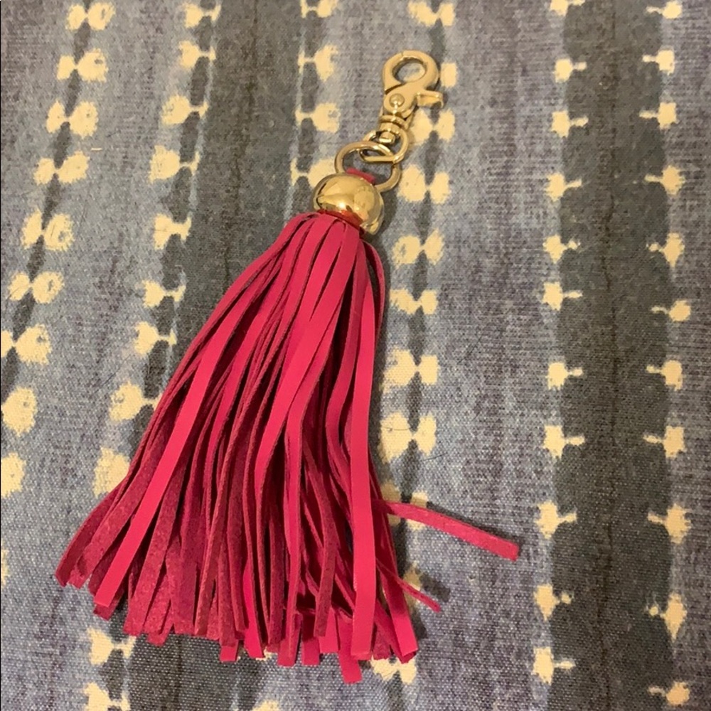 Pink genuine leather tassel keychain/bag closure